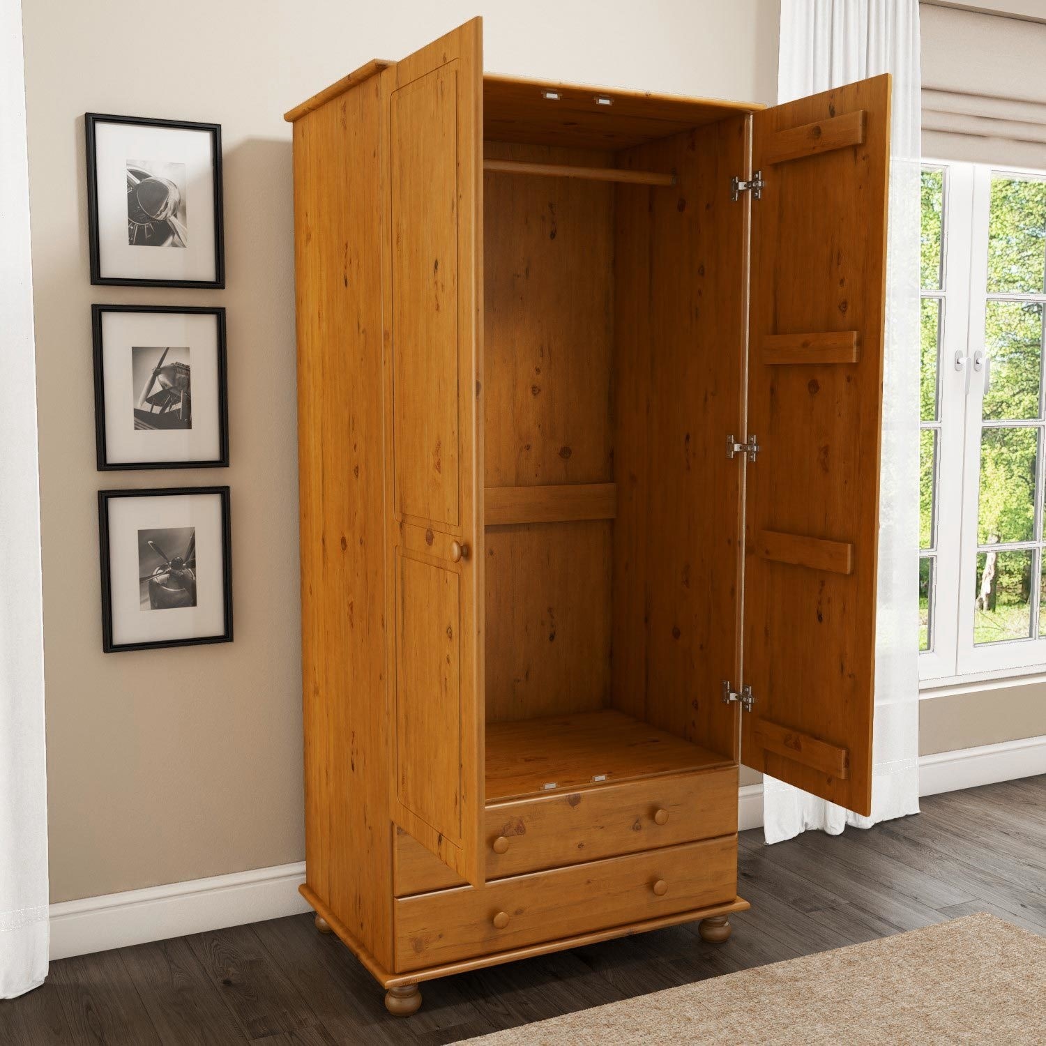 Read more about Pine 2 door double wardrobe with drawers hamilton